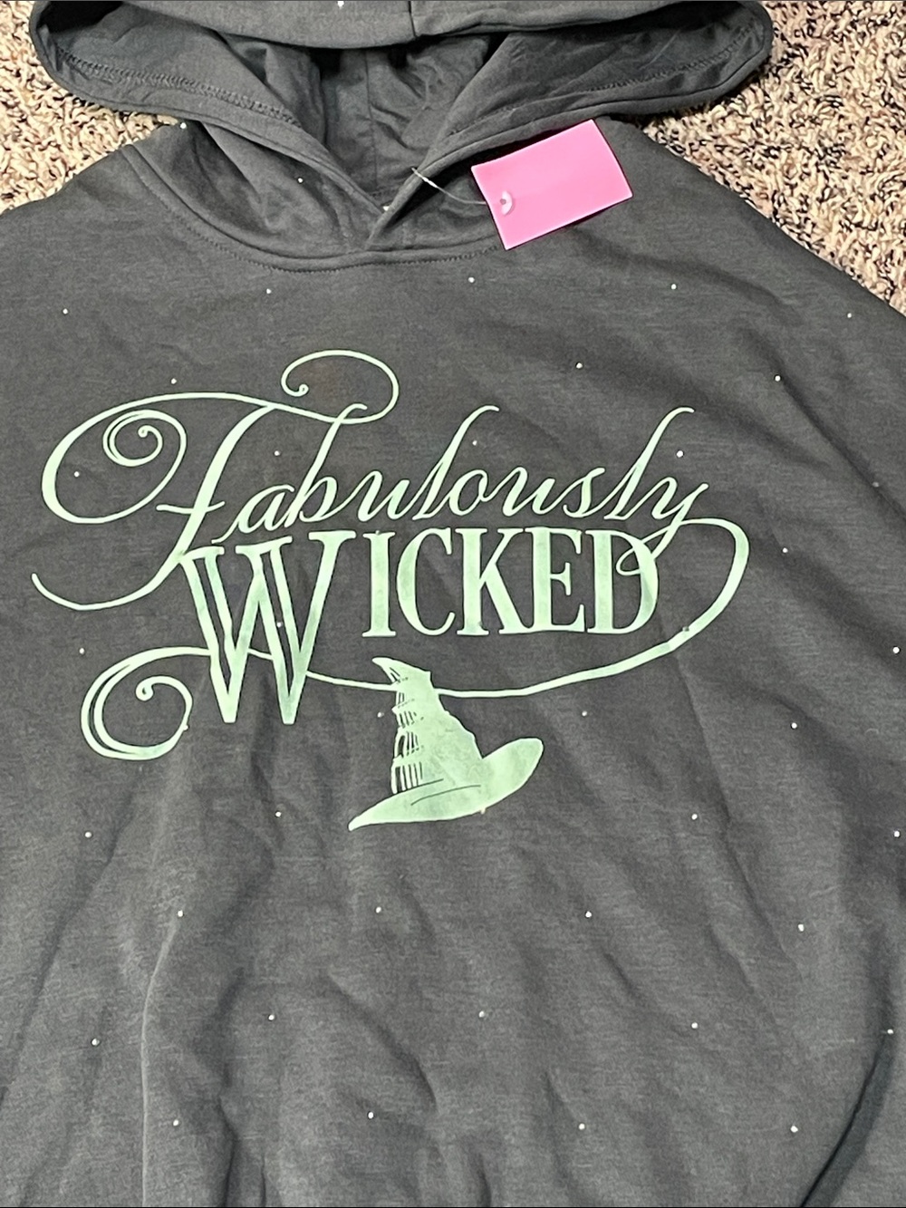 Wicked Graphic Sparkle Hoodie in Dark Green Gray Relaxed Fit XXS | NWT - Picture 2 of 4